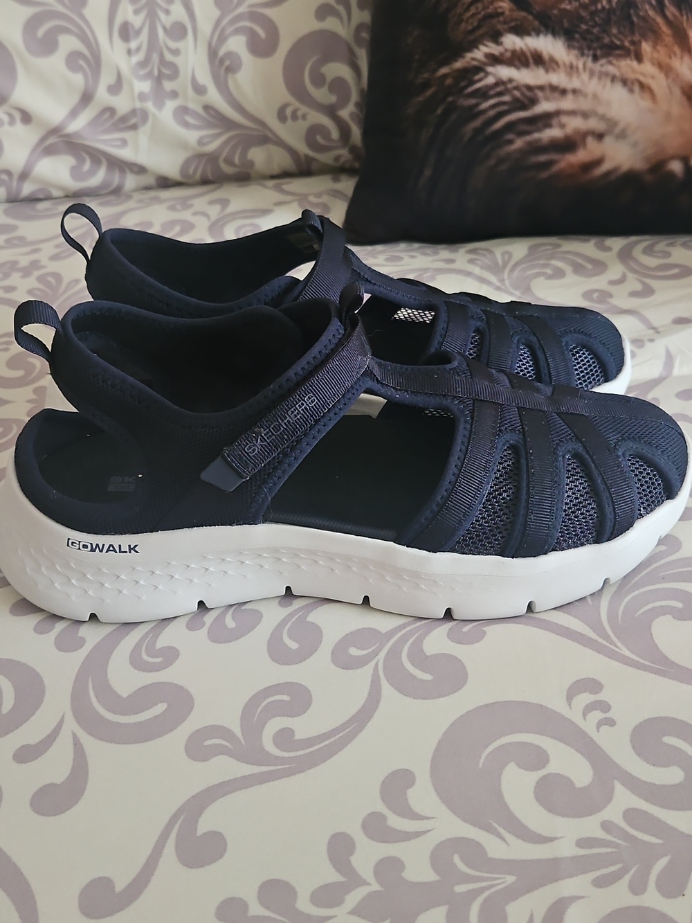 Skechers Go WALK navy Blue Shoes Part Mesh Velcro Close <9> - Picture 5 of 11